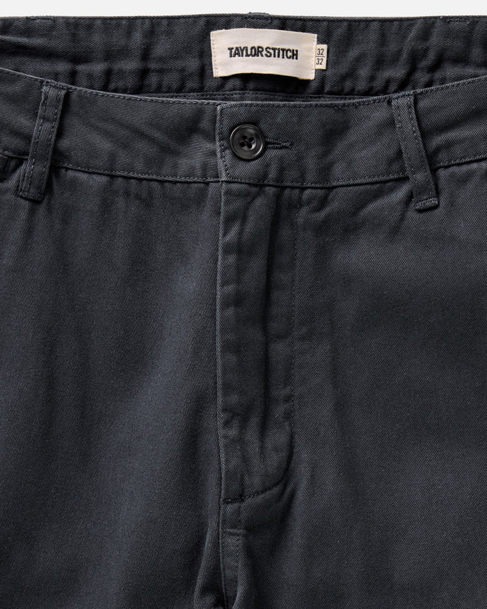 material shot of the waistband on The Slim Foundation Pant in Organic Navy