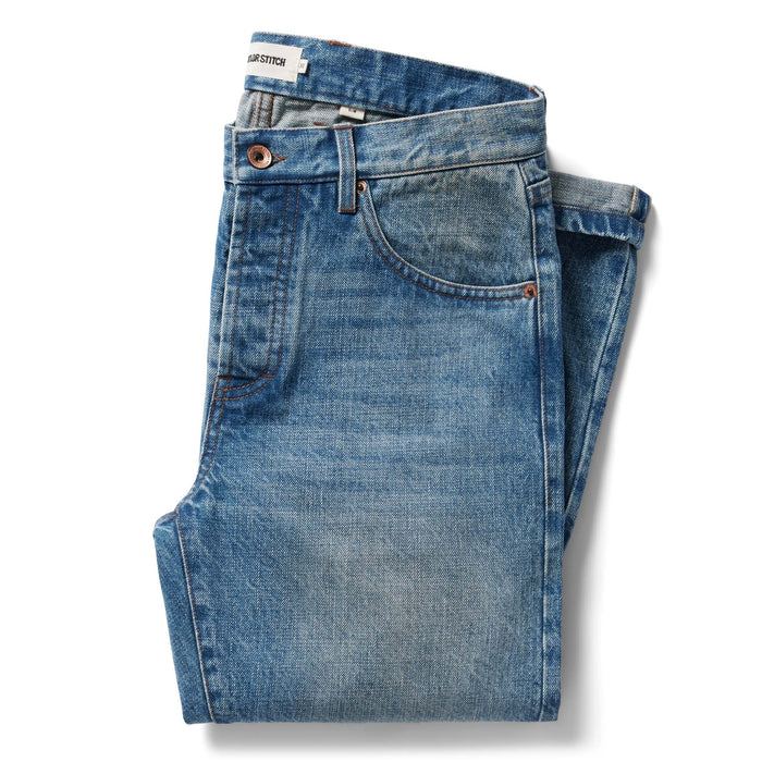 flatlay of The Slim Jean in Fletcher Wash Organic Selvage folded