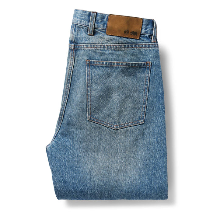 flatlay of the back of The Slim Jean in Fletcher Wash Organic Selvage folded
