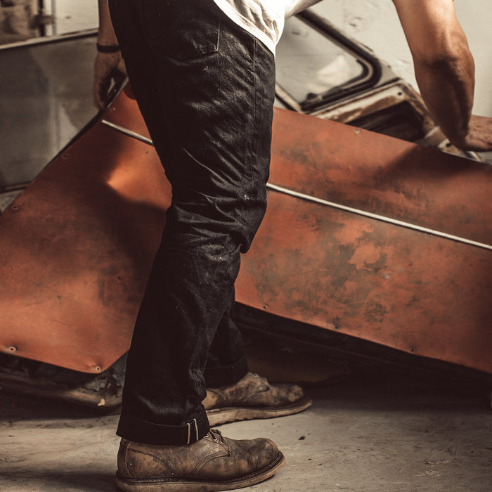 Our fit model wearing The Slim Jean.