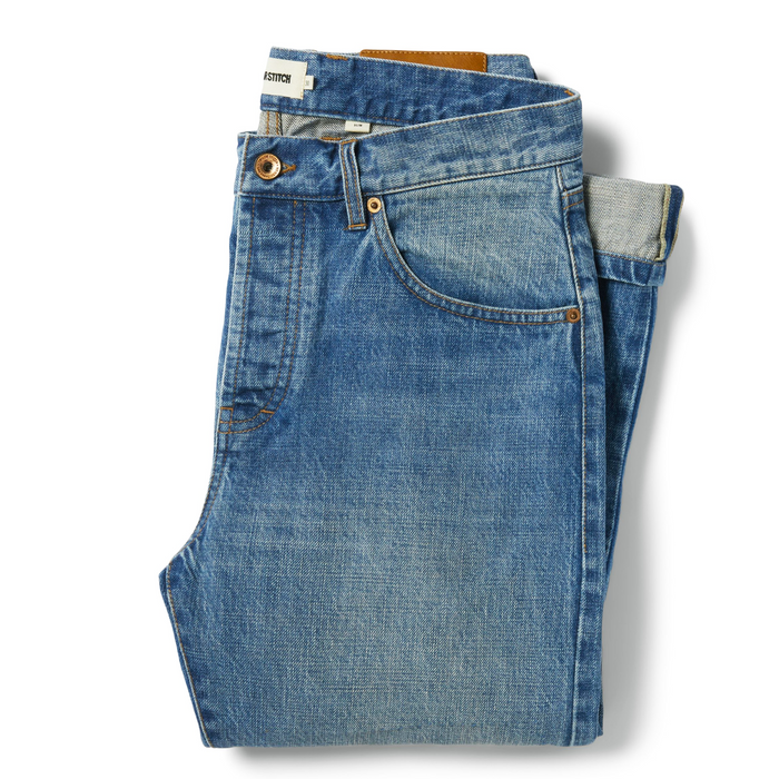 flatlay of The Slim Jean in Patch Wash Selvage, folded from the front