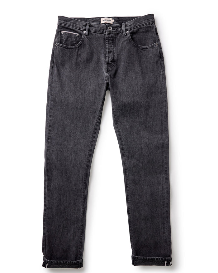 flatlay of The Slim Jean in Washed Black Organic Slub Selvedge