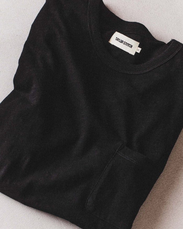 fit model posing in The Organic Cotton Tee in Black Indigo