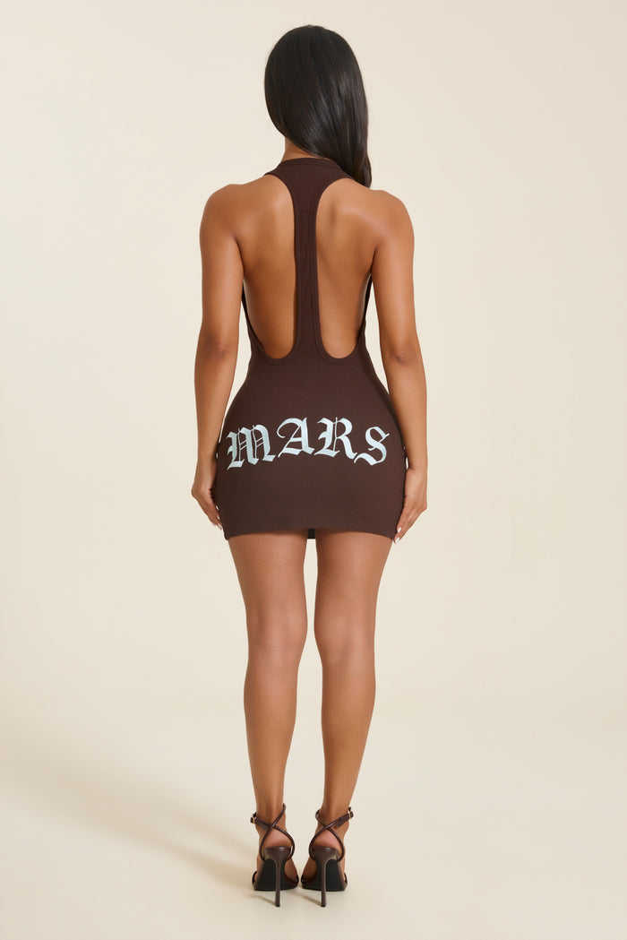 The Solara Racerback Mini Dress in Brown