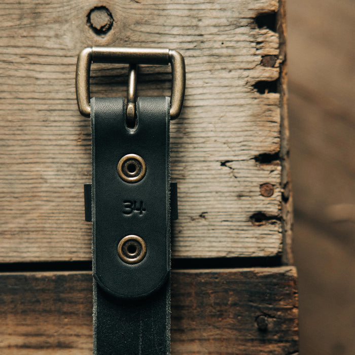 material shot of the buckle of The Standard Belt in Black