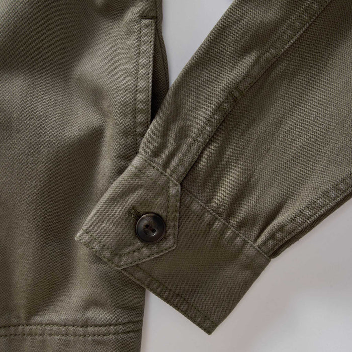 material shot of the cuffs on The Station Jacket in Fatigue Olive Broken Twill