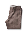 folded flatlay of The Stevens Trouser in Coffee Linen Herringbone