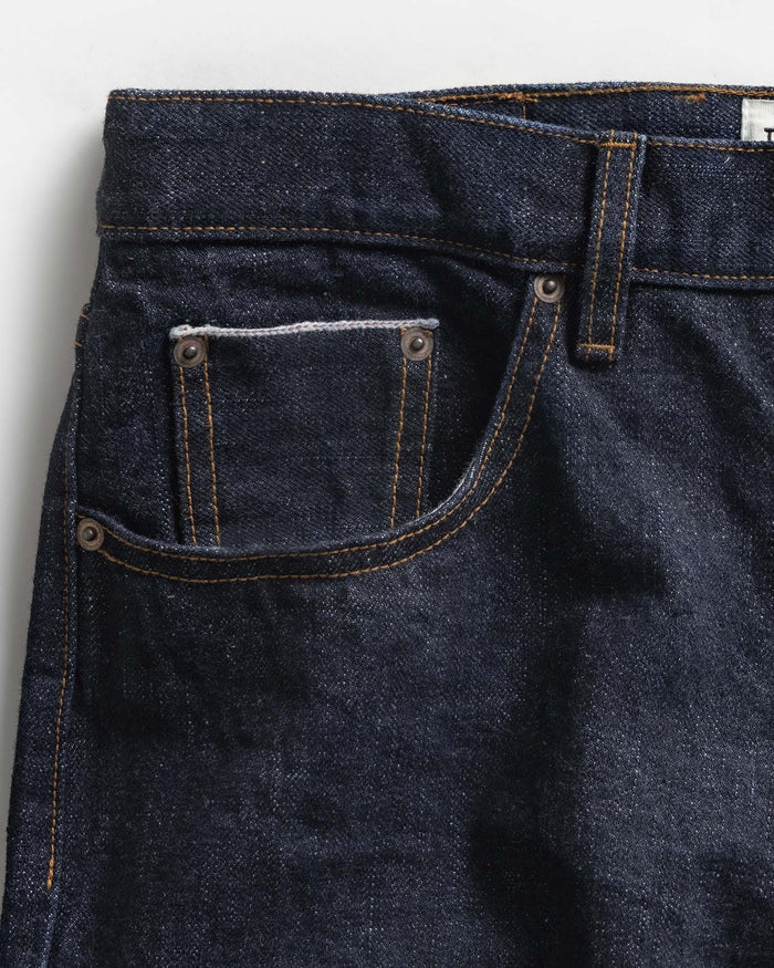 material shot of the pocket on The Straight Jean in Rinsed Yoshiwa Selvedge