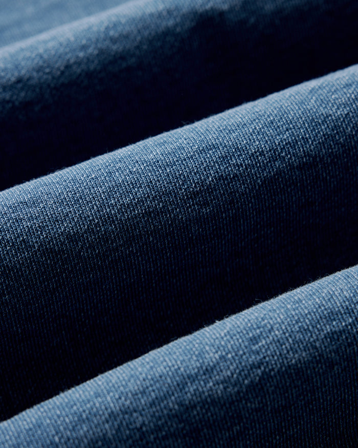 material shot of the fabric on The Apres Crew in Washed Indigo Terry