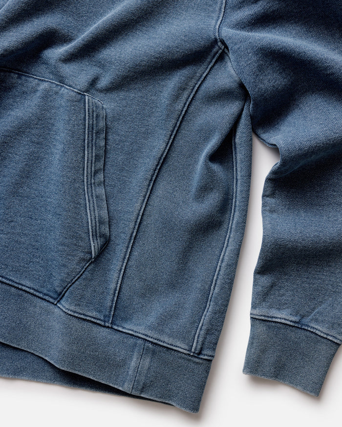 material shot of the cuffs on The Apres Hoodie in Washed Indigo Terry