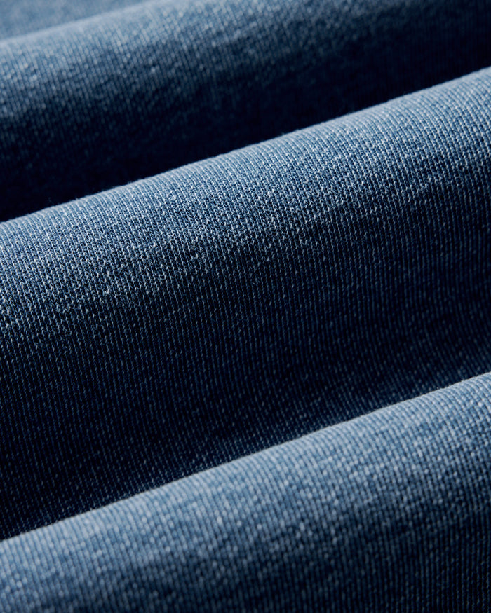 material shot of the fabric on The Apres Hoodie in Washed Indigo Terry
