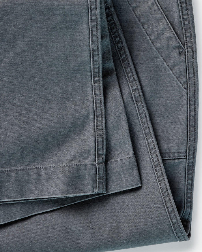 material shot of the cuff on The Surplus Pant in Faded Black Reverse Sateen
