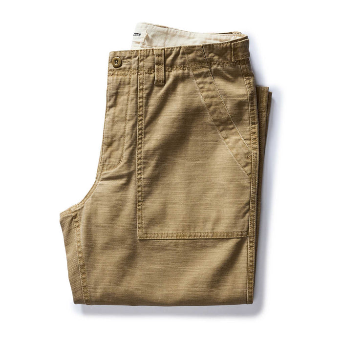 folded flatlay of The Surplus Pant in Khaki Reverse Sateen