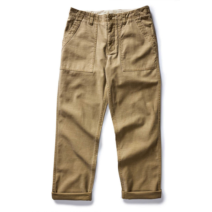 flatlay of The Surplus Pant in Khaki Reverse Sateen