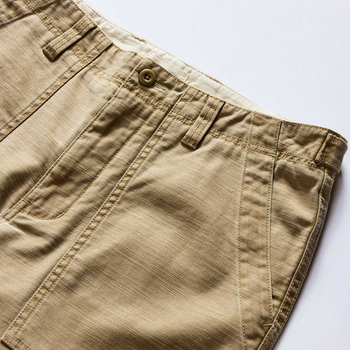 material shot of the waistband on The Surplus Pant in Khaki Reverse Sateen