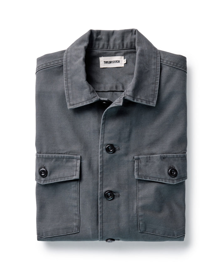 folded flatlay of The Surplus Shirt in Faded Black Reverse Sateen
