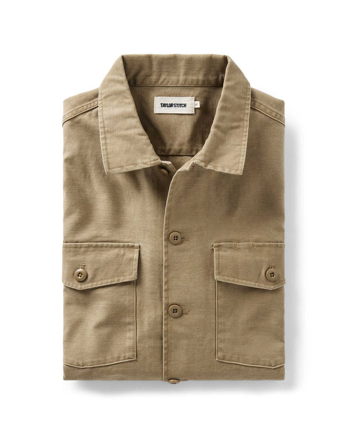 flatlay of The Surplus Shirt in Khaki Reverse Sateen
