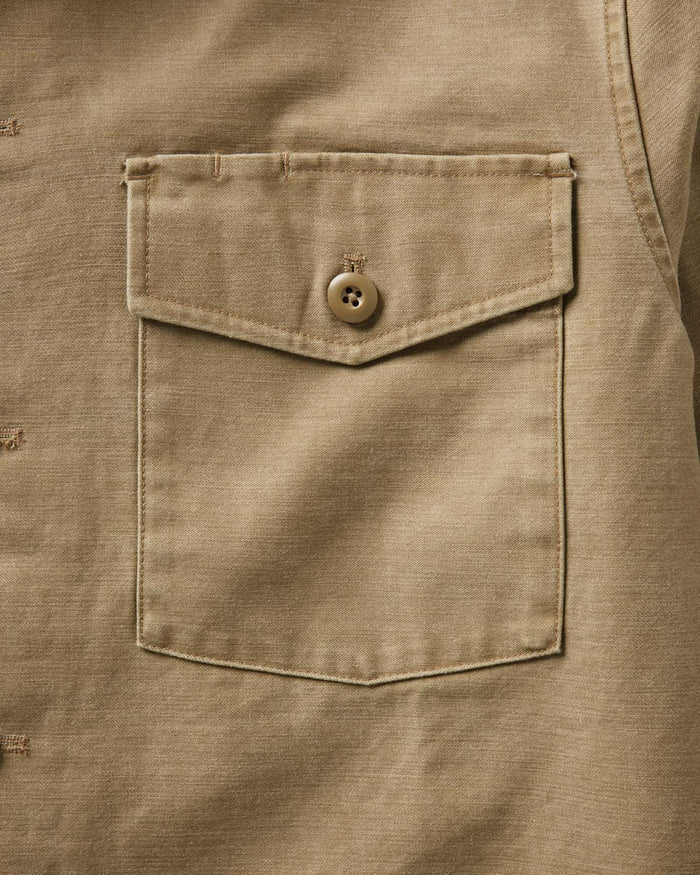 flatlay of The Surplus Shirt in Khaki Reverse Sateen open
