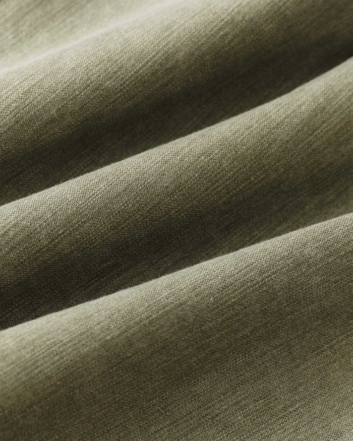 material shot of the fabric on The Surplus Shirt in Field Olive Reverse Sateen