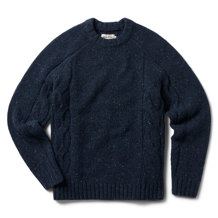 flatlay of The Topside Sweater in Navy Donegal