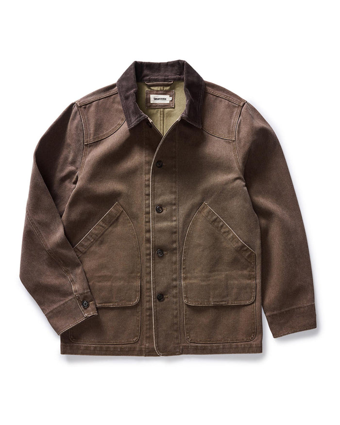 flatlay of The Upland Jacket in Aged Penny Chipped Canvas