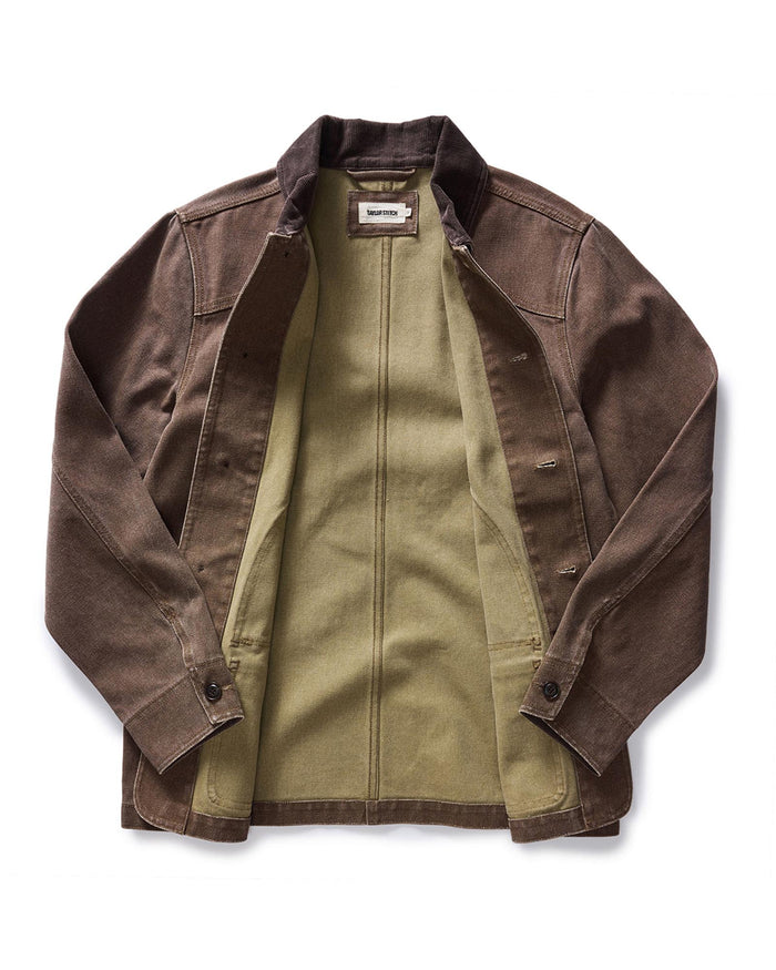 flatlay of the inside of The Upland Jacket in Aged Penny Chipped Canvas
