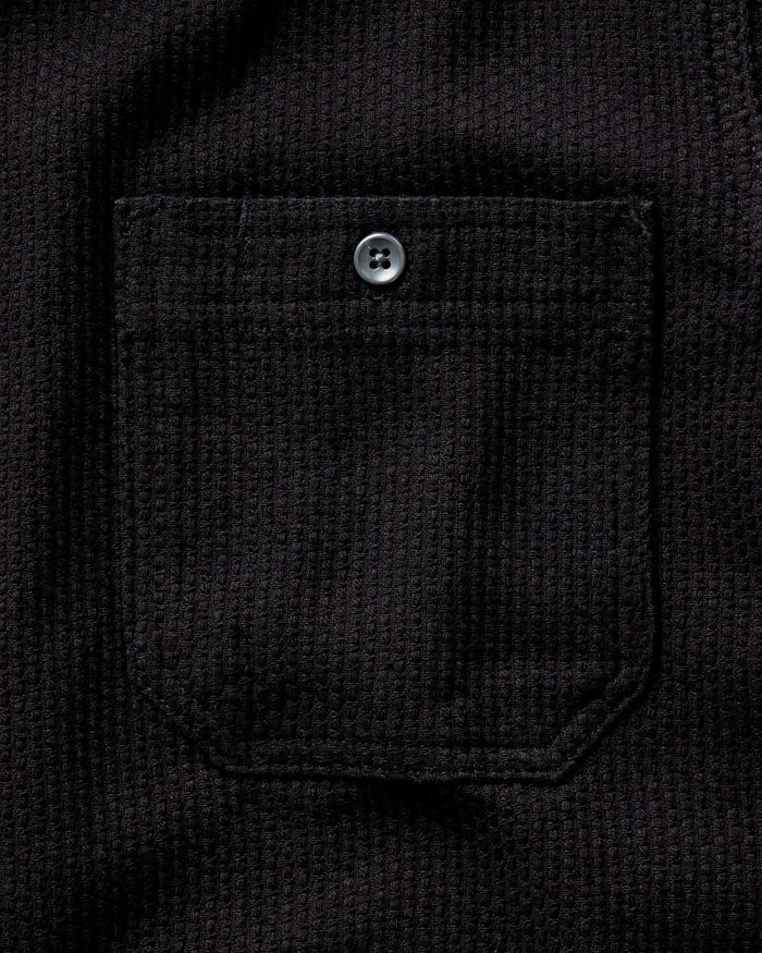 material shot of the pocket on The Utility Shirt in Black Indigo Sashiko