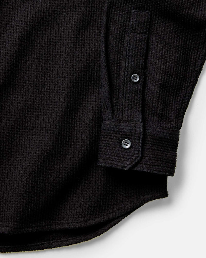 material shot of the sleeves on The Utility Shirt in Black Indigo Sashiko