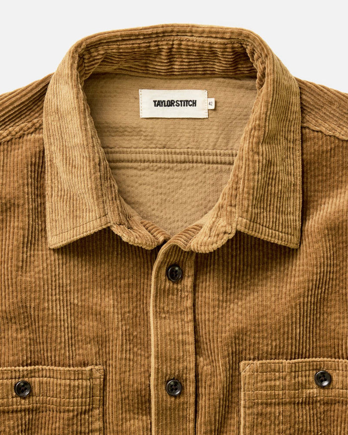 material shot of the collar on The Utility Shirt in Bourbon Corduroy