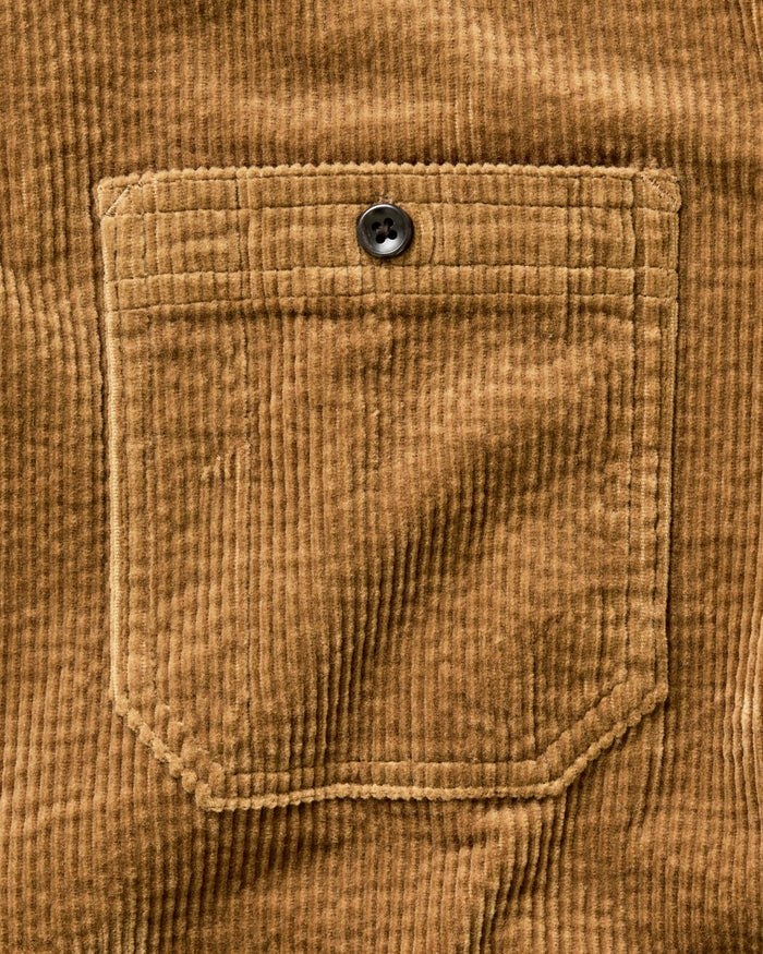 material shot of the pocket on The Utility Shirt in Bourbon Corduroy