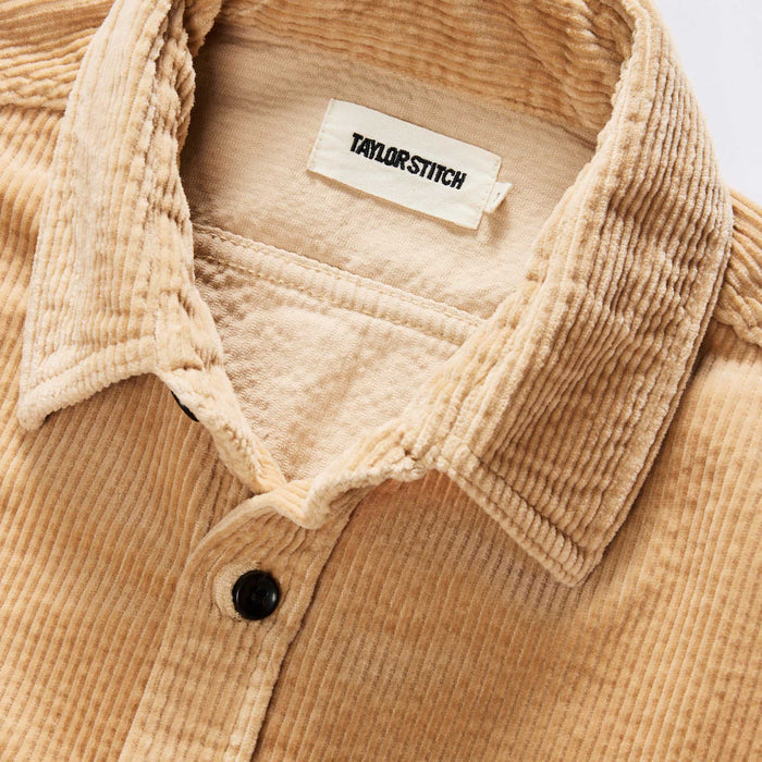 material shot of the collar on The Utility Shirt in Camel Corduroy