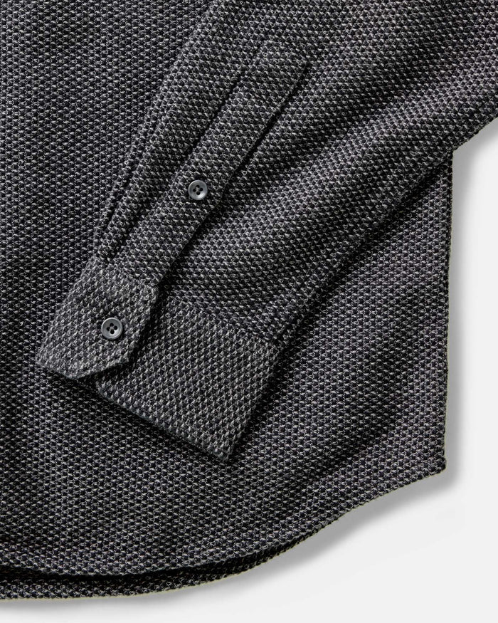 material shot of the sleeve on The Utility Shirt in Charcoal Sashiko