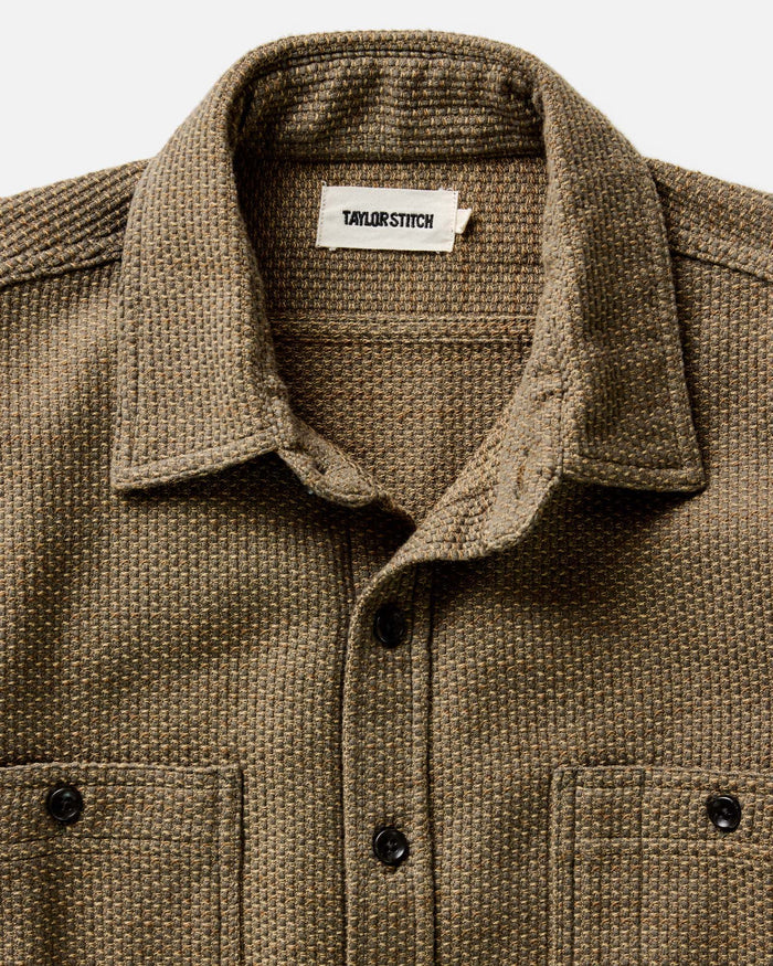 material shot of the collar on The Utility Shirt in Cypress Sashiko