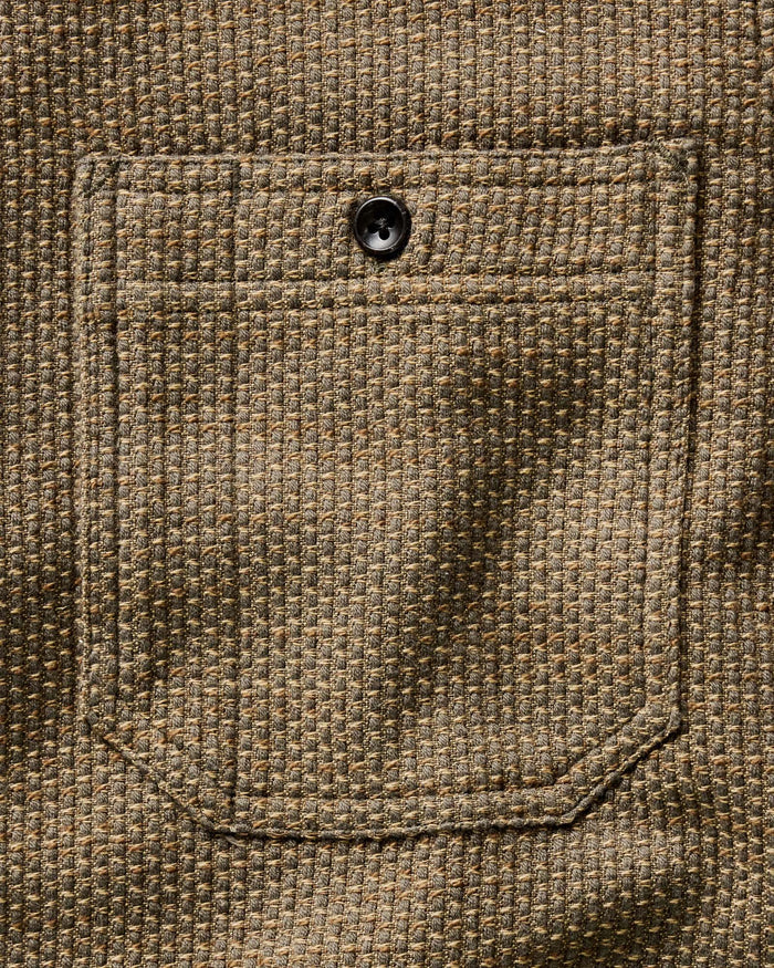 material shot of the buttons on The Utility Shirt in Cypress Sashiko