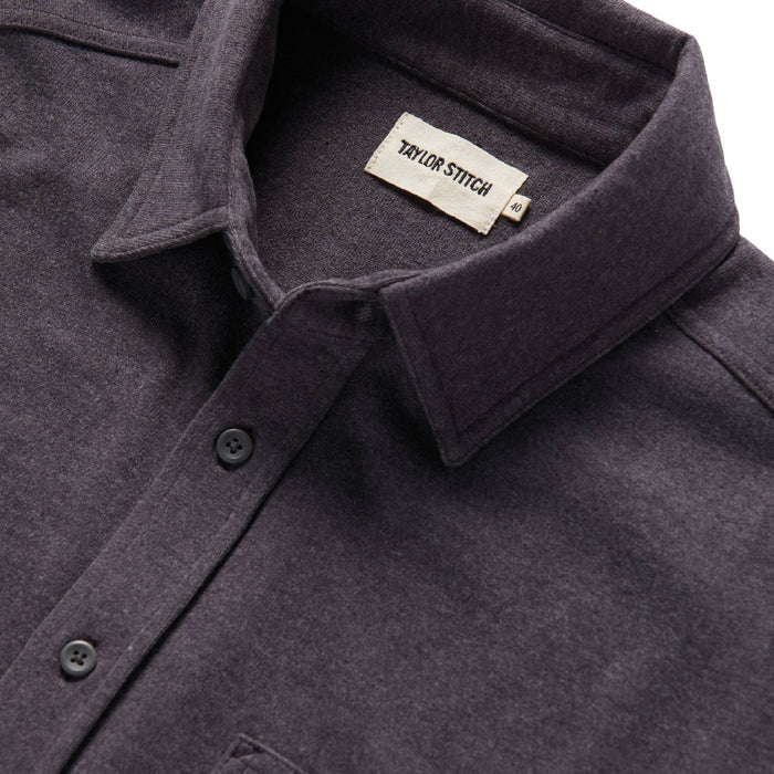 material shot of collar of The Utility Shirt in Dark Charcoal Heavy Bag