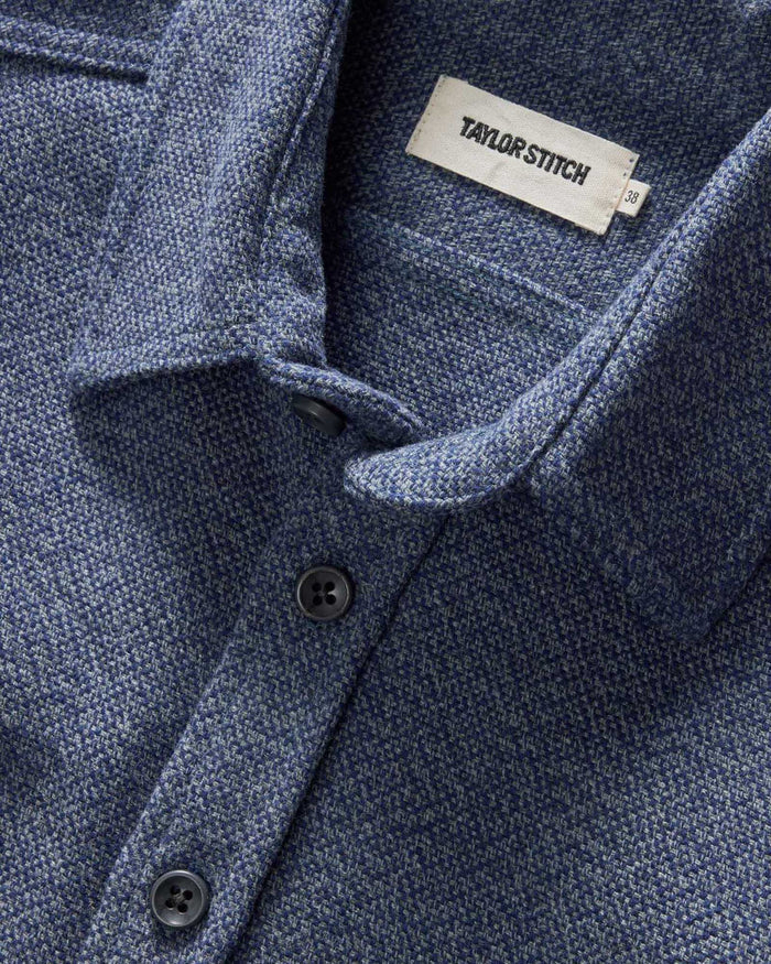 material shot of the collar on The Utility Shirt in Indigo Ash Wool Canvas