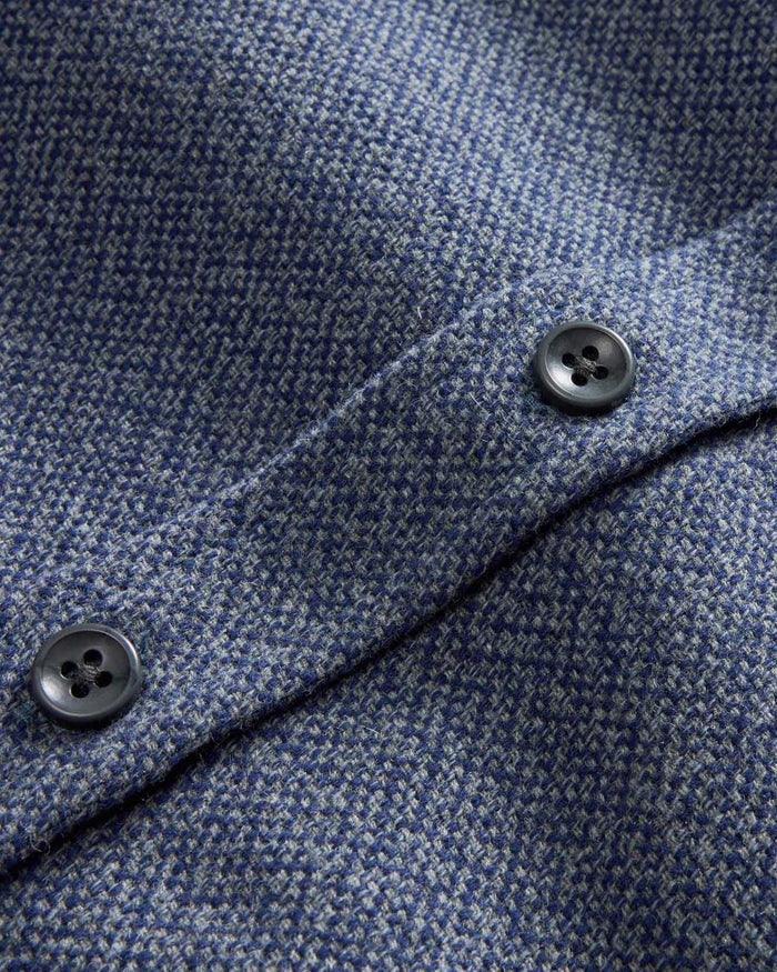material shot of the buttons on The Utility Shirt in Indigo Ash Wool Canvas