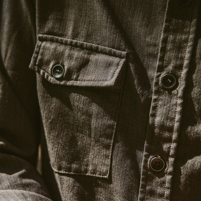 The Utility Shirt in Moss Merino 4S Herringbone