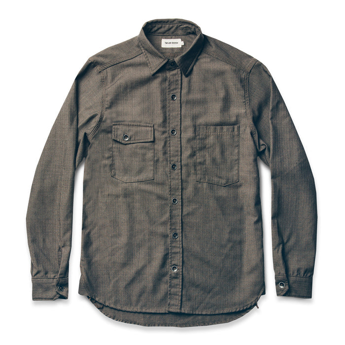 The Utility Shirt in Moss Merino 4S Herringbone