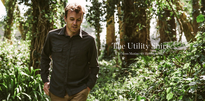 The Utility Shirt in Moss Merino 4S Herringbone workshop header