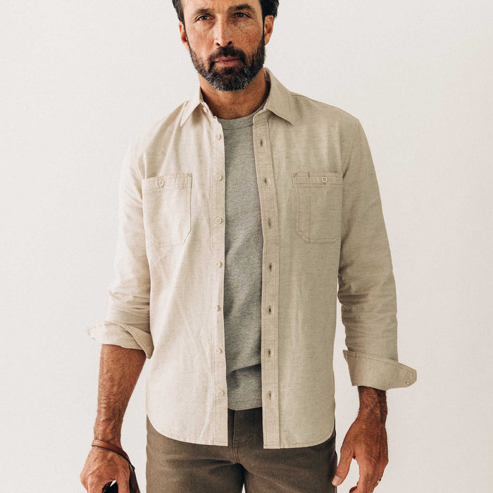 fit model posing in The Utility Shirt in Natural Nep