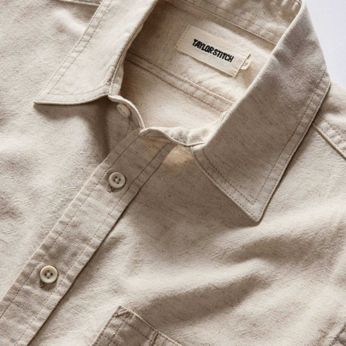 material shot of the collar on The Utility Shirt in Natural Nep