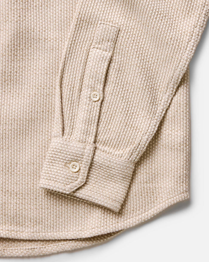 material shot of the buttons on The Utility Shirt in Natural Sashiko