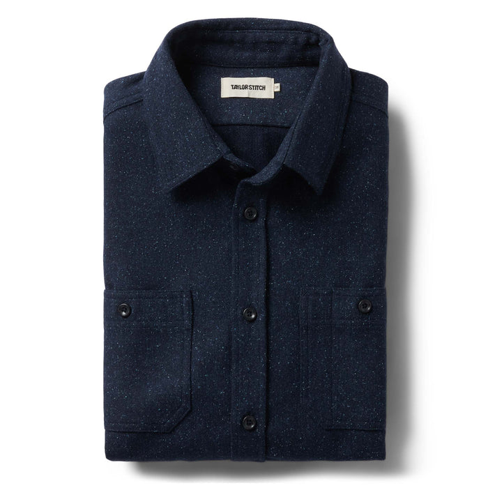 folded flatlay of The Utility Shirt in Navy Donegal Wool