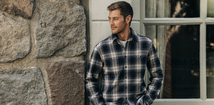 workshop header for The Utility Shirt in Navy Jaspe Herringbone Plaid