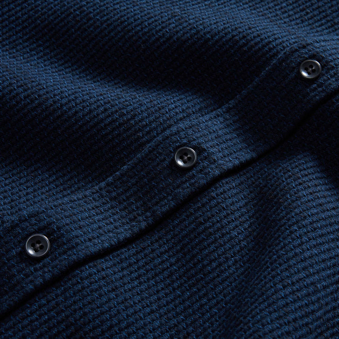 material shot of the buttons on The Utility Shirt in Navy Sashiko