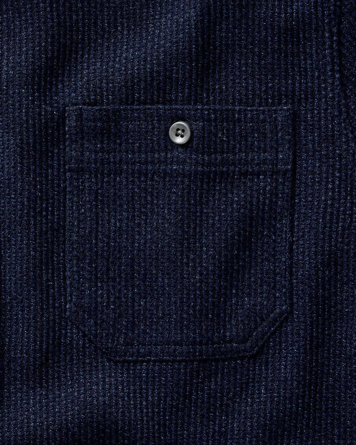 flatlay of The Utility Shirt in Rinsed Indigo Sashiko