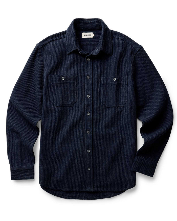 material shot of the sleeve on The Utility Shirt in Rinsed Indigo Sashiko