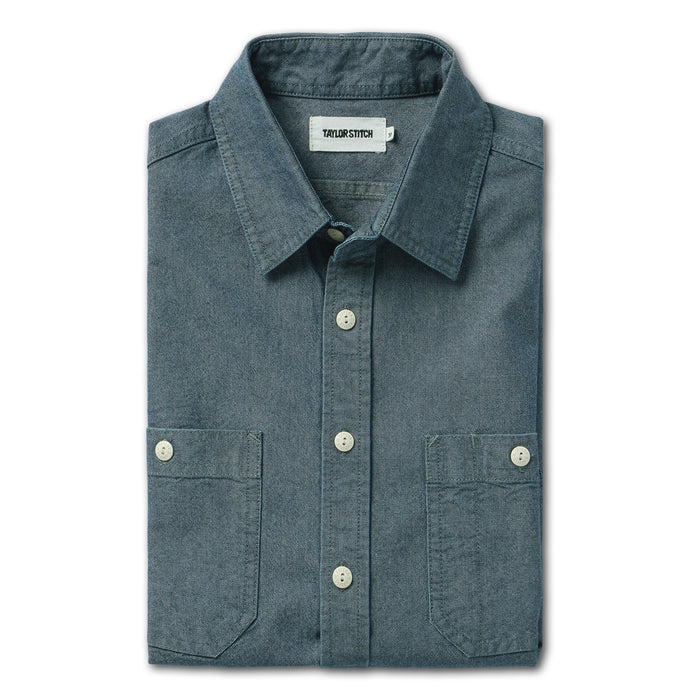 flatlay of The Utility Shirt in Rinsed Selvage Chambray folded