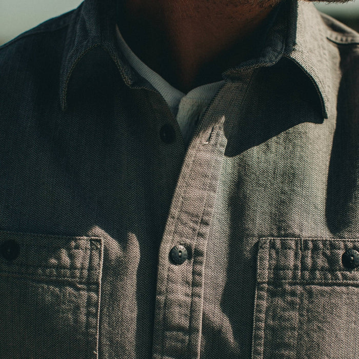 The Utility Shirt in Slate Broken Herringbone